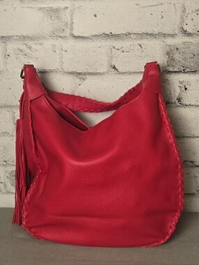 Mark & Hall Red Vegan Leather Hobo Shoulder Bag Tassel Slouchy